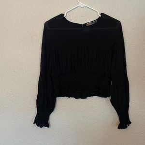 Blue Brush Crop Top Blouse Black Size Small